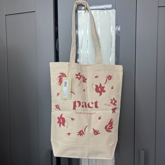 Pact Handbags - Pact  Earth's Favorite Reusable  100% Organic Cotton  Tote Bag  Red Flowers NWT